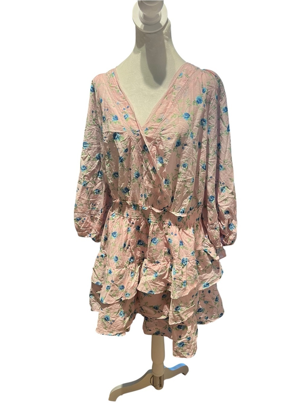 LoveShackFancy NWT 2XL Pink Blue Floral Prairie Cottagecore Dress Lace Trim - Picture 10 of 13